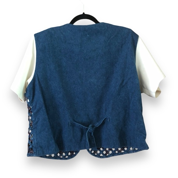 Vinage 90s Alfred Dunner Denim Lattice Vest Top Size Large Teachercore - Picture 2 of 5